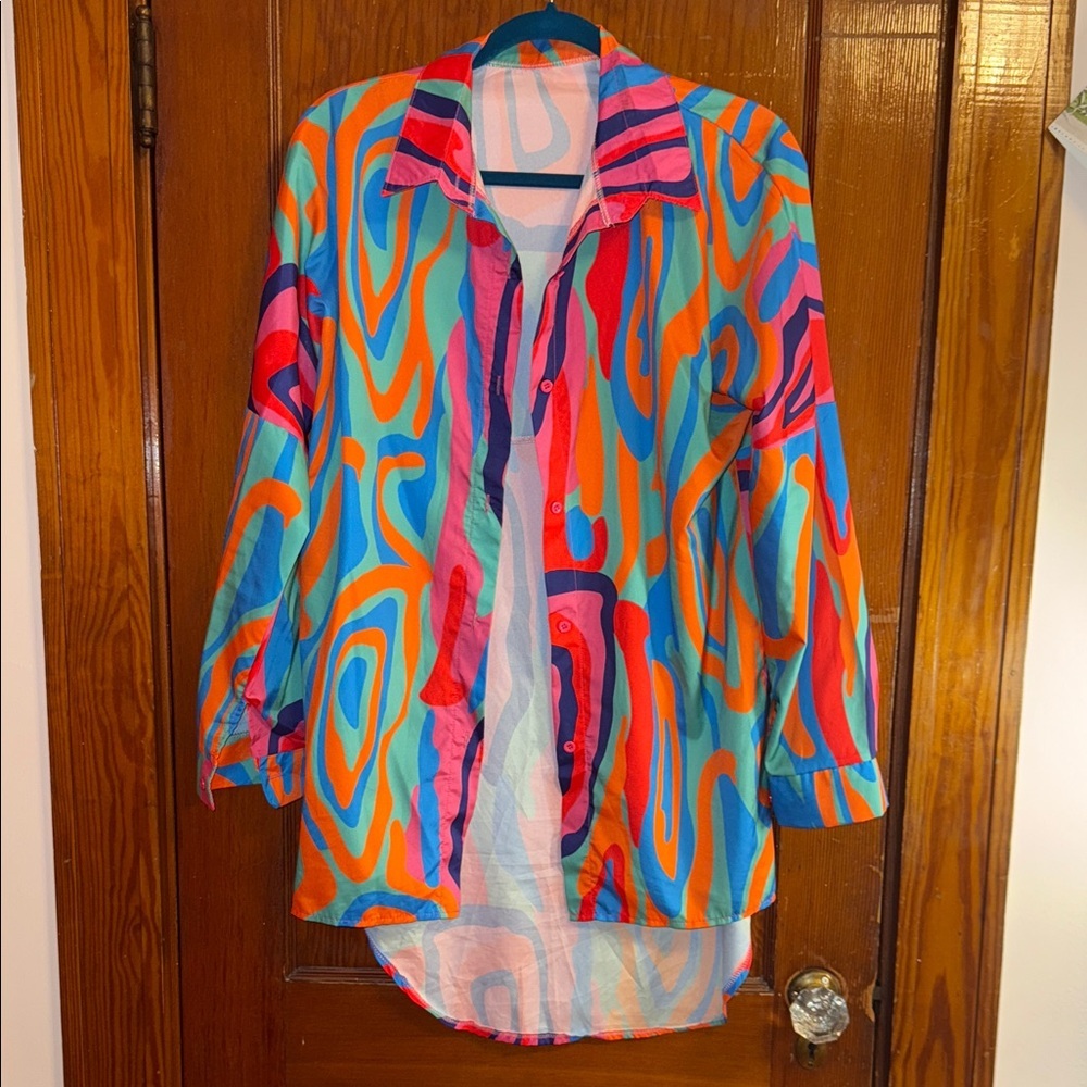Colorful Womens Button Down Collared Long Shirt Mini Dress
